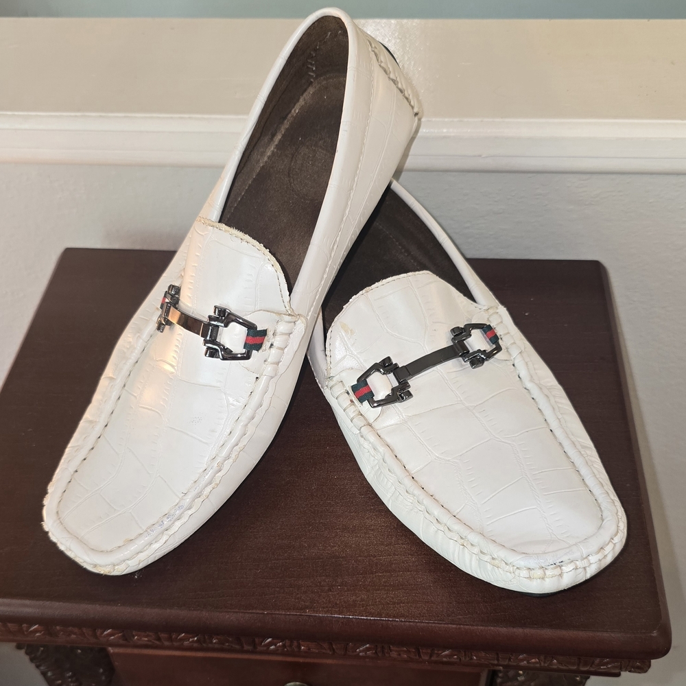 Men's White Loafers with Buckle Detail